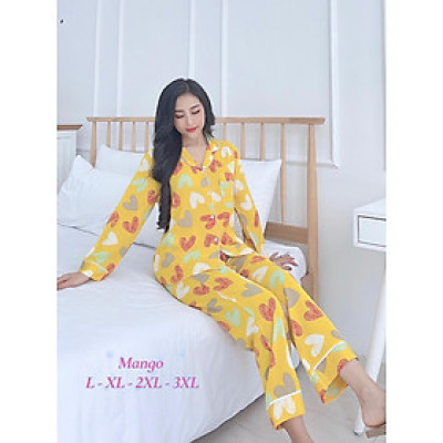 Bộ lụa mango tay dài trái tim siêu dễ thương 70-78kg
