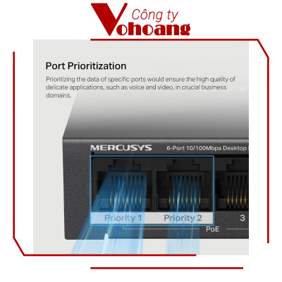Bộ Chia Mạng Swich PoE Mercusys MS106LP 6 Cổng 10/100Mbps Hỗ Trợ 4 Cổng PoE+ Mỗi Cổng Công Suất 30W Kết Nối Lên Đên 250 Mét - Hàng Chính Hãng