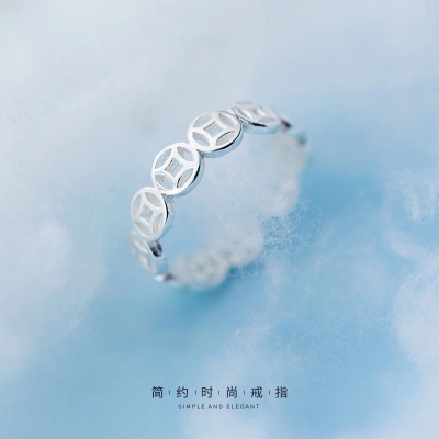 Nhẫn Nữ Bạc 925 Kim Tiền Phay Bản To Tài lộc May Mắn Bạc Hiểu Minh NU498