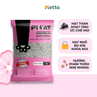 9L Cát đất sét mix than hoạt tính vệ sinh cho mèo Picat ít bụi-thấm hút tốt-vón cục chặt khử mùi tốt túi 9L