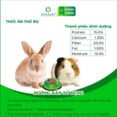 Thức ăn Thỏ Cảnh, Bọ Ú, Hà Mã Mini GREENABC – Cung cấp đầy đủ dưỡng chất protein - canxi - lipid lông mượt, tiêu hóa tốt, tăng đề kháng – Hộp 480g
