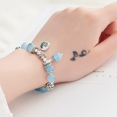 Vòng tay đá Aquamarine phối charm chuông bạc size hạt 10mm mệnh thủy, mộc - Ngọc Quý Gemstones