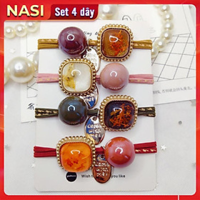 Dây buộc tóc nữ hoa văn chìm 3D [Set 4 dây] NASI dễ thương phong cách hàn quốc thun cột tóc nữ co giãn tốt phụ kiện tóc