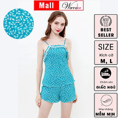 Đồ bộ mặc nhà WANNABE BSS94 bộ quần sọt áo 2 dây lụa mango mềm mịn in hoa nhỏ dễ cưng tôn lên vẻ trẻ trung xinh xắn