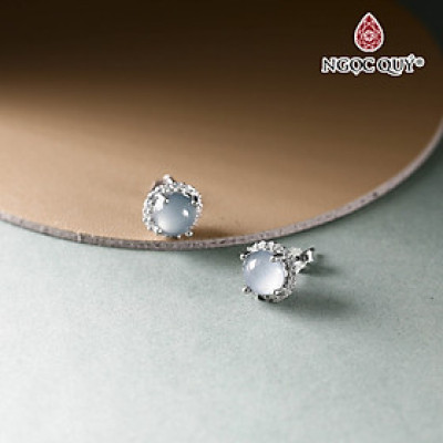 Bông tai phỉ thúy lam ngọc type A  9mm mệnh hỏa , mộc - Ngọc Quý Gemstones