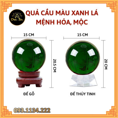 Quả cầu phong thủy pha lê màu xanh lá size to  15cm hợp mệnh Mộc, mệnh Hỏa đồ phong thủy trang trí
