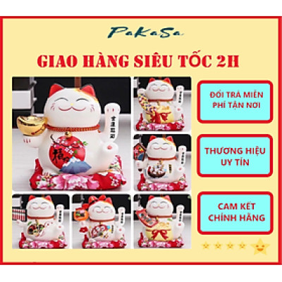 Mèo Thần Tài Maneki Neko Vẫy Tay Chiêu Tài Lộc Bằng Gốm Sứ Tặng Kèm Túi Lót PaKaSa - Hàng Chính Hãng 