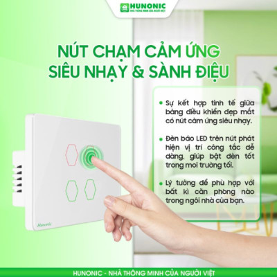 Hàng Chính Hãng - Công Tắc Cảm Ứng Thông Minh Hunonic Datic All New – Điều khiển từ xa bằng điện thoại - Công nghệ 4.0