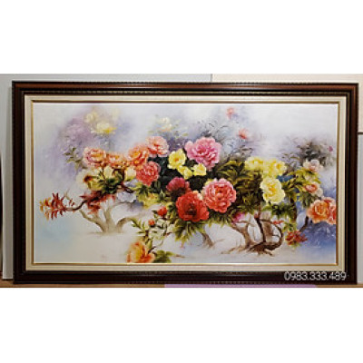 Tranh vẽ sơn dầu " Hoa mẫu đơn cát tường"