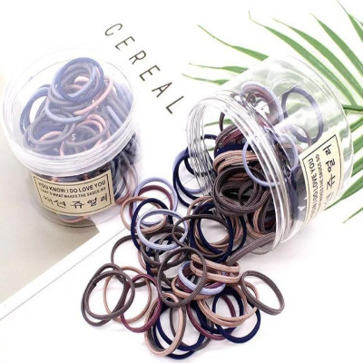 Hộp 100 Dây Cột Tóc Trơn Đơn Giản dây dẹt Nhiều Màu Cho Bé Hili HL700001