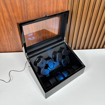 [BH 2 Năm Động Cơ] Hộp Đồng Hồ Cơ 6 Xoay + 6 Tĩnh SAIKE Vỏ Gỗ Sơn Vân Gỗ Mun Có Đèn Led