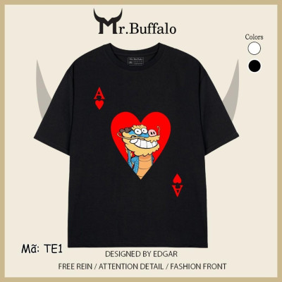 Áo Thun tay lỡ trắng đen hình A cơ tết 2024 rồng TE1 Mr.Buffalo