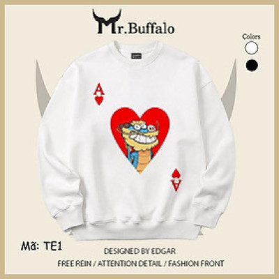 Áo Sweater trắng đen hình A cơ tết 2024 rồng TE1 Mr.Buffalo
