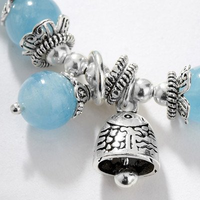 Vòng tay đá Aquamarine phối charm chuông bạc size hạt 10mm mệnh thủy, mộc - Ngọc Quý Gemstones