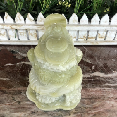 Tượng Cóc Ba Chân, Cóc Ngậm Tiền, Thiềm Thừ phong thủy chiêu tài lộc đá ngọc Onyx - Dài 15 cm