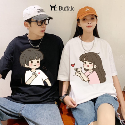 Áo đôi , áo thun cặp nam nữ tay lỡ Unisex cute form rộng vải cotton 100% T35T36 - Mr.Buffalo