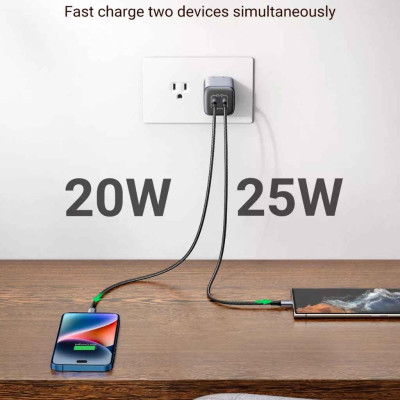 Ugreen UG15331CD294TK 45W Bộ sạc nhanh Nexode GaN 2 cổng USB Type-C PD3.0 Màu Trắng chuẩn cắm US foldable - HÀNG CHÍNH HÃNG