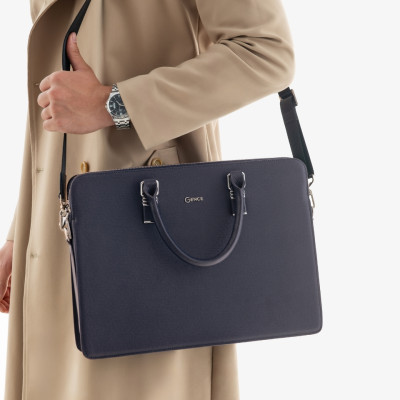 Cặp Da Nam Túi Xách Công Sở GENCE CDX18 Chất Liệu Da Bò Cao Cấp Màu Xanh Navy