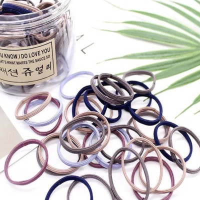 Hộp 100 Dây Cột Tóc Trơn Đơn Giản dây dẹt Nhiều Màu Cho Bé Hili HL700001