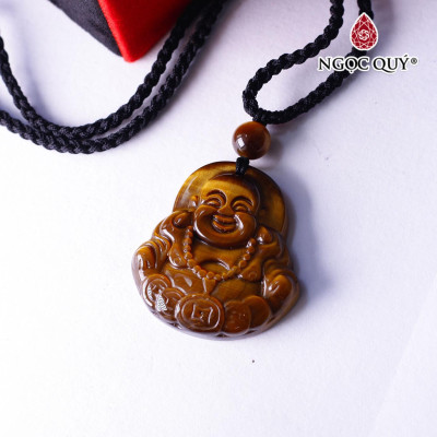 Mặt dây chuyền phật di lặc đá mắt hổ vàng nâu 34x37mm mệnh thổ, kim - Ngọc Quý Gemstones