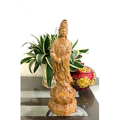 Tượng phật bà quan thế âm bồ tát bằng gỗ bách xanh thơm nức kt cao 30cm
