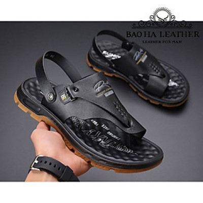Dép quai nam xỏ ngón da thật BHD9126 Dép quai hậu, thoải mái, êm chân, dễ chịu