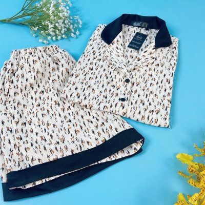 Đồ bộ mặc nhà nữ Pyjama lụa Mango VILADY - B132 kiểu quần đùi tay cộc mặc hè thoáng mát, họa tiết hình con sóc dễ thương