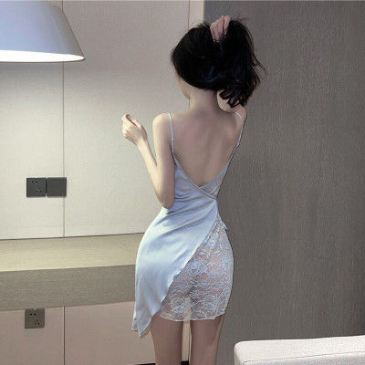 Váy ngủ lụa sexy phối ren một bên gợi cảm P31 - Đầm ngủ lụa 2 dây ren một bên quyến rũ - Đồ ngủ nữ sexy