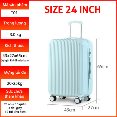 Vali Du Lịch Cao Cấp Size 24inch - Bảo Hành 5 Năm  KS-T01 - Xanh lam nhạt