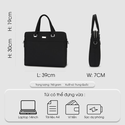 Túi đựng laptop 14 inch da thật, túi xách công sở nam nữ đựng tài liệu A4 IDIGO MB1 - 20000