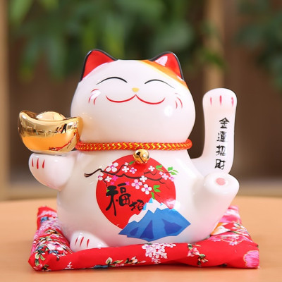 Mèo Thần Tài  Maneki Neko  vẫy tay chiêu tài lộc 16cm bằng gốm sứ - mẫu giao ngẫu nhiên
