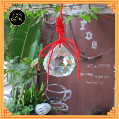 Quả cầu treo pha lê phong thuỷ đa giác nhiều màu có dây treo tâm kết 