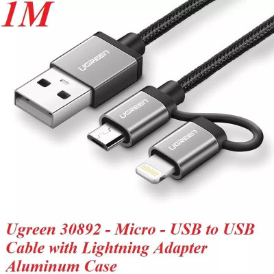 Ugreen UG30892US165TK 1M màu Đen Cáp sạc đa năng USB sang MicroUSB + Lightning - HÀNG CHÍNH HÃNG