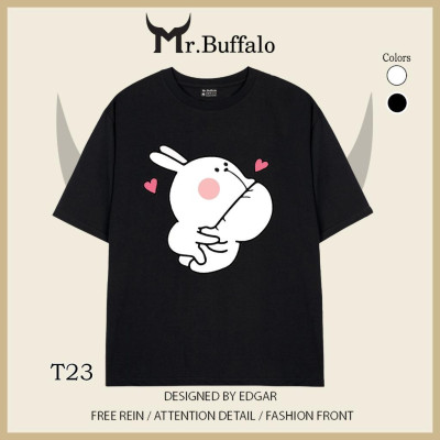 Áo đôi , áo thun cặp nam nữ tay lỡ Unisex thỏ ngoạm đầu form rộng vải cotton 100% T22T23 - Mr.Buffalo