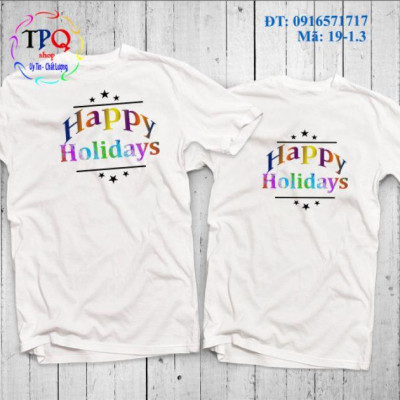 Đồ đi biển dành cho gia đình quần dừa áo in họa tiết Happy Holiday xinh xắn ( giá 1 bộ gồm 1 quần +1 áo)