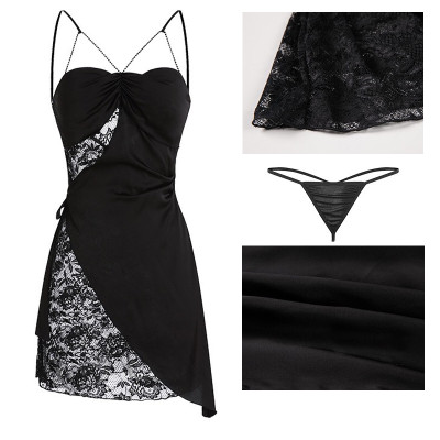 Váy ngủ lụa sexy phối ren một bên gợi cảm P31 - Đầm ngủ lụa 2 dây ren một bên quyến rũ - Đồ ngủ nữ sexy