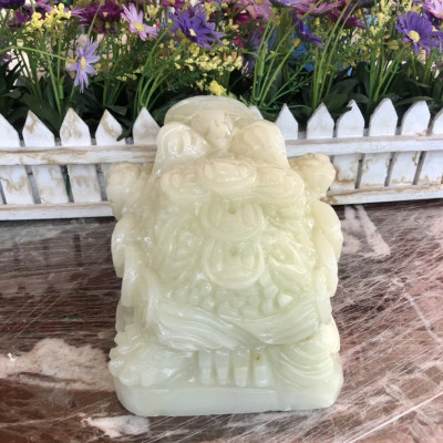 Tượng Cóc Ba Chân, Cóc Ngậm Tiền, Thiềm Thừ phong thủy chiêu tài lộc đá ngọc Onyx - Dài 15 cm