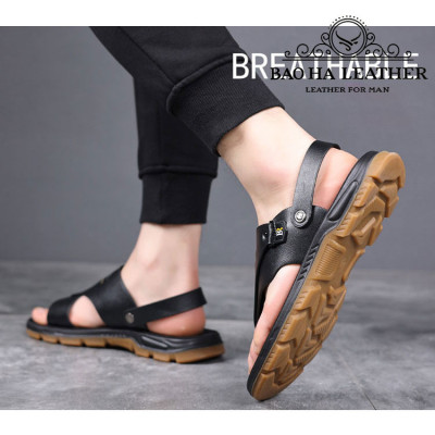 Dép quai nam xỏ ngón da thật BHD9126 Dép quai hậu, thoải mái, êm chân, dễ chịu