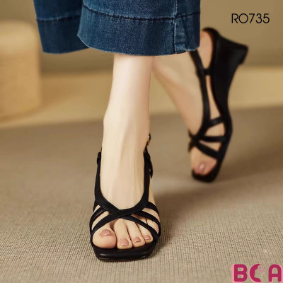 [THANH LỊCH + HIỆN ĐẠI]  Giày Đế Xuồng Nữ Quai Mảnh Kiểu Dáng Sandal Cao 7p RO735 ROSATA Phù Hợp Công Sở, Dạo Phố