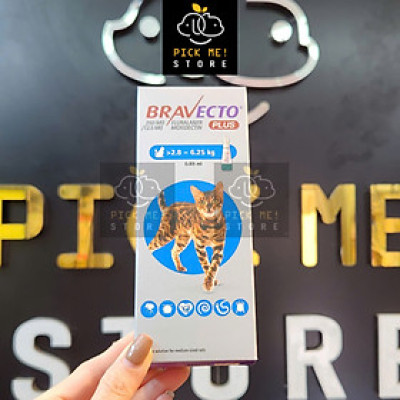 Nhỏ gáy BRAVECTO PLUS Xổ Giun, Phòng và Trị Ve Rận, Bọ Chét, Nội Ngoại Kí Sinh cho Mèo