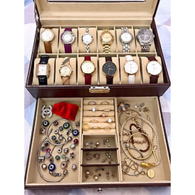 Hộp đựng đồng hồ và trang sức 2 tầng SAIKE SAIKE mã S223 màu nâu