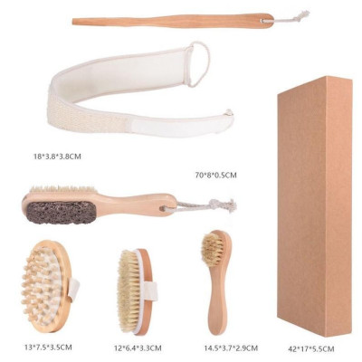 Bộ 5 Bàn Chải Tắm Cán Gỗ Tự Nhiên Làm Sạch Da, Chà Lưng Tắm Tẩy Tế Bào Chết, Gậy Tắm Massage Cơ Thể Body Cực Sạch Loại I