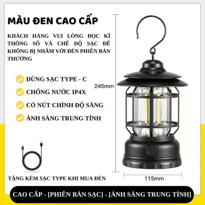 Đèn Cắm Trại Dã Ngoại Du Lịch Sạc USB 1200mAh, Ánh Sáng Vàng Trang Trí - HÀNG CHÍNH HÃNG MINIIN