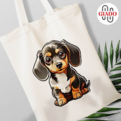 Túi canvas GIADO, túi vải bố, túi tote mẫu chú chó Lạp Xưởng