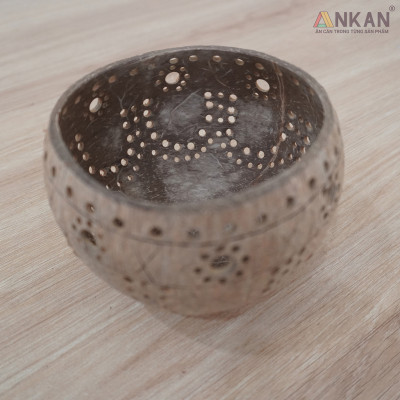 Đèn Gáo Dừa Đựng Nến Tealight Hoa Cúc Handmade Decor Tự Nhiên Trang Trí Spa Cafe ANKAN