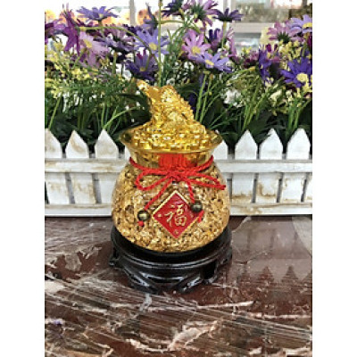 Bát tụ bảo lá vàng phong thủy có đính kèm thiềm thừ chiêu tài lộc