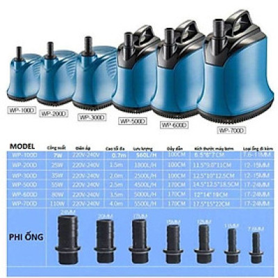 Máy bơm chìm bể cá SOBO hút cặn đáy bơm hồ cá WP 100D WP 200D WP 300D WP 500D WP 600D WP 700D , Siêu êm, bền bỉ, trục sứ, lõi đồng.