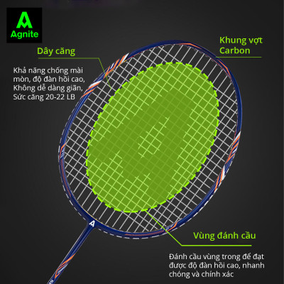 Vợt cầu lông siêu nhẹ khung carbon cao cấp Agnite - Kèm bao đựng cao cấp - 1 chiếc - Hàng chính hãng - F2115