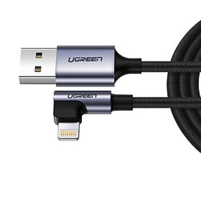 Ugreen UG60521US299TK 1m black usb 2.0a revolution lightning male elbow plug nickel-plated aluminum shell with braided net - HÀNG CHÍNH HÃNG