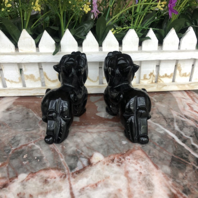 Cặp Tỳ Hưu phong thủy đá thạch anh đen - Dài 10 cm